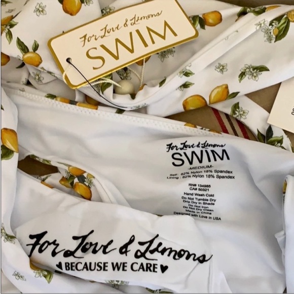 NWT For Love and Lemons Swim Tropicana Lemon Print Bandeau Bikini Set To… - Picture 4 of 8